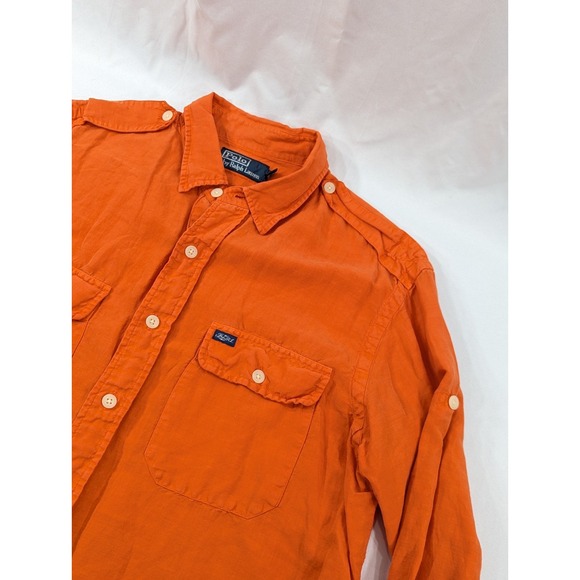 Polo Ralph Lauren Other - Vtg Polo Ralph Lauren Mens Size Large Safari Field Work Shirt Orange Linen Silk